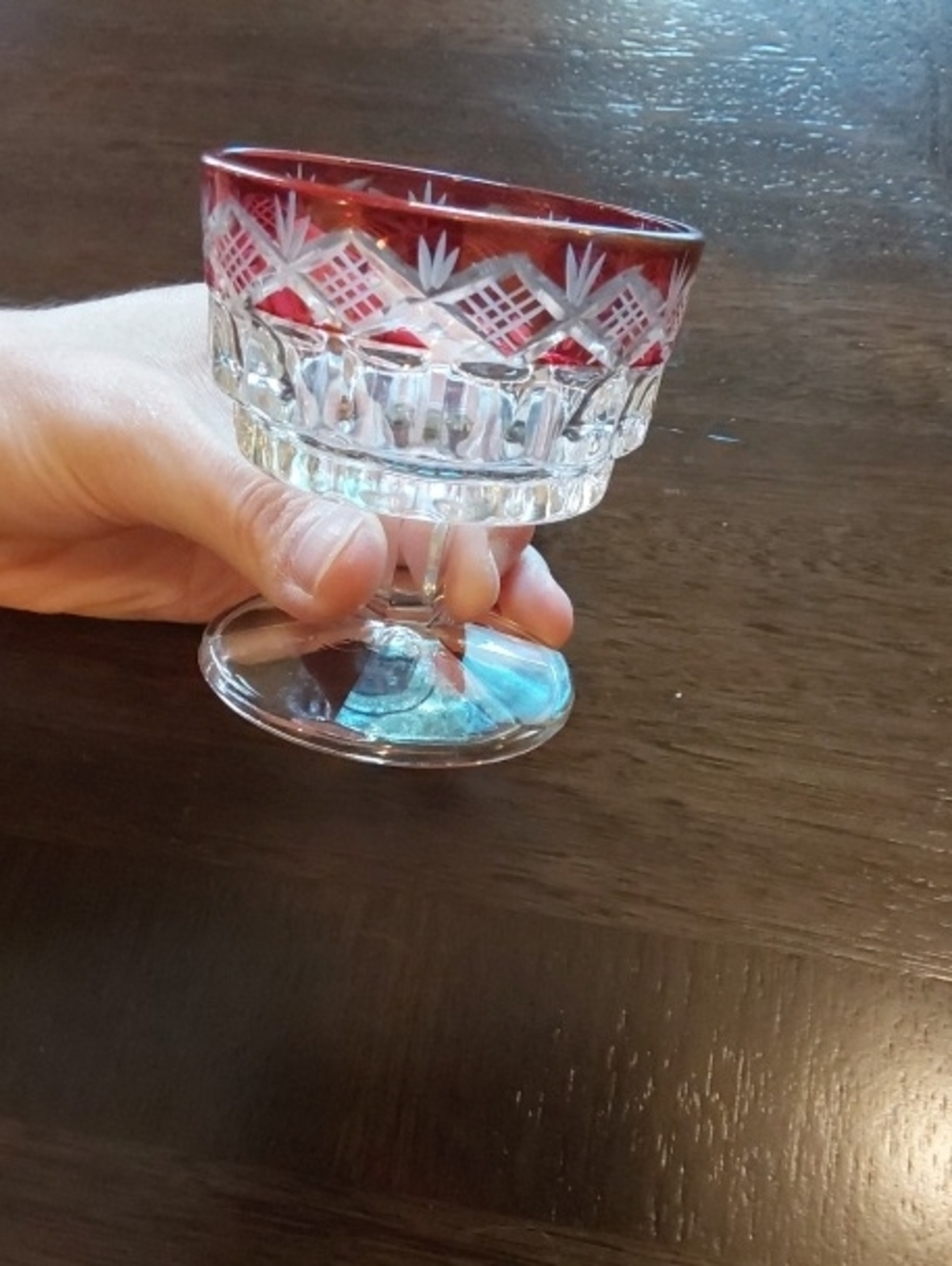 Vintage Crystal Ruby Cranberry Cut Glass - Dessert/Cordial Goblet